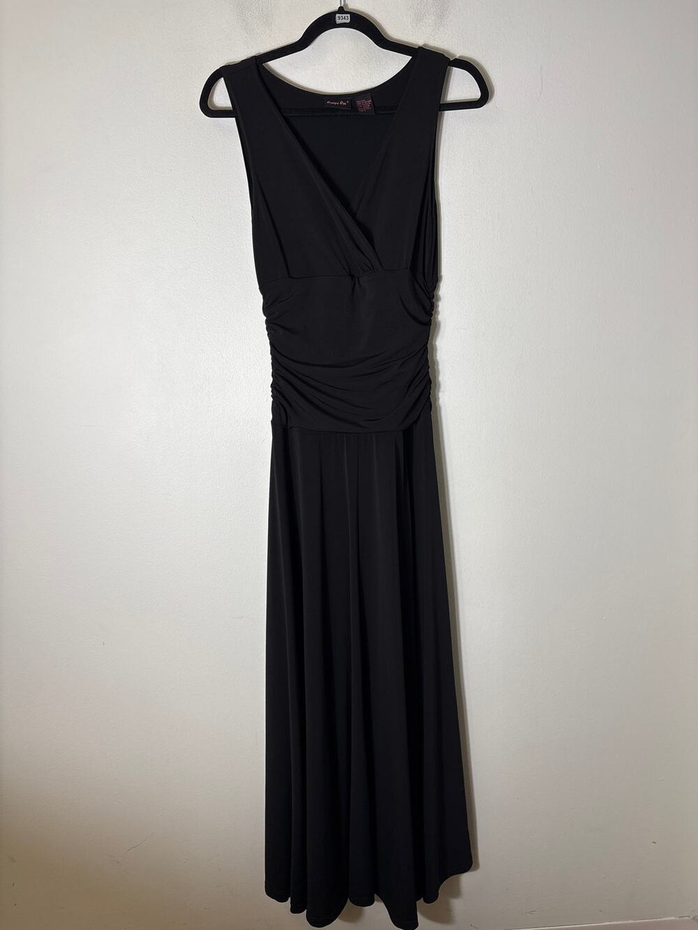 Shape FX Black Sleeveless V-Neck Ruched Waist Evening Dress Sz S
